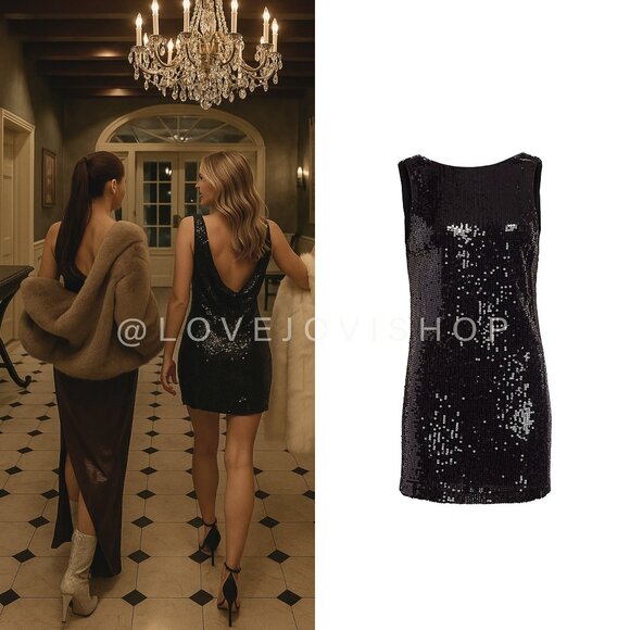 NYE Glam | NWT Alice + Olivia Black Sequin Open Back Mini Dress | Party Cocktail - Picture 1 of 16